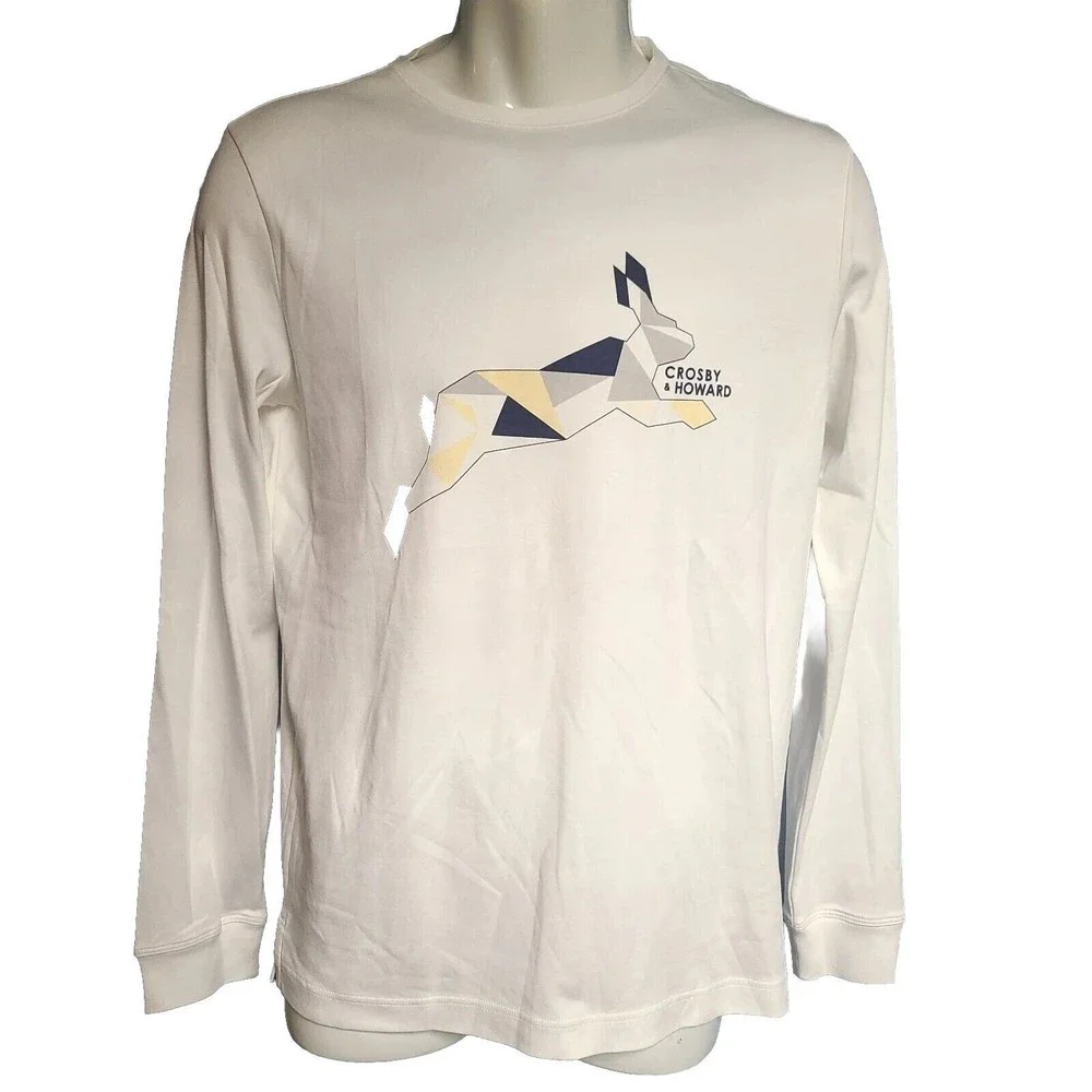Crosby & Howard Logo Rabbit Sweatshirt Men's White Cotton Long Sleeve Top Size S